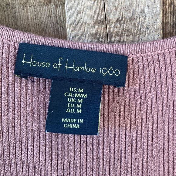 House of Harlow V-neck Ribbed Knit Short Sleeve Bodycon Maxi/midi Slit Dress - Picture 7 of 8